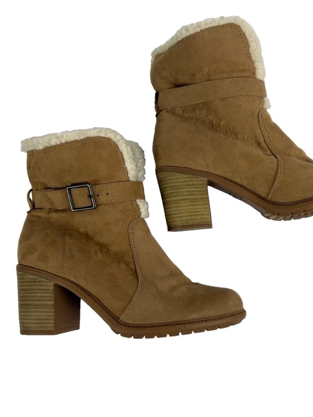 American Eagle Women's Size 8.5  Tan Suede Faux Fur Lined Heeled Ankle Boots